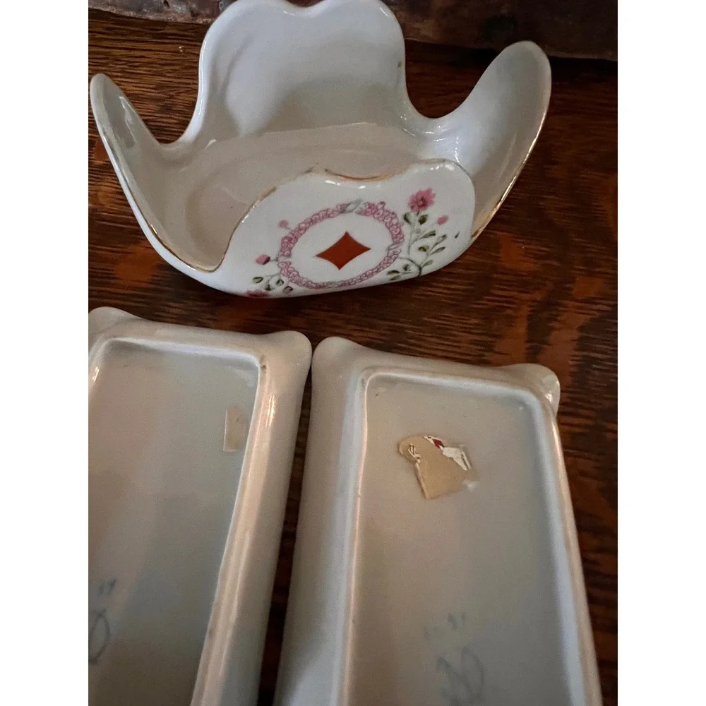 Vintage Japan Ceramic Bridge Set Playing Cards AshTrays Holder Queen Jack Ace